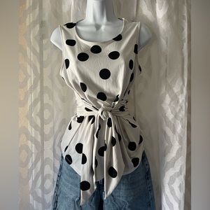 INC White and black polka dot knit tie tank